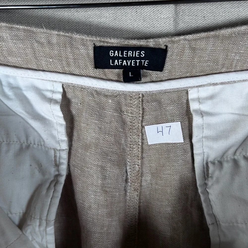 Galeries Lafayette Mens 100% Linen Drawstring‎ Trousers Tan Beige Size L
